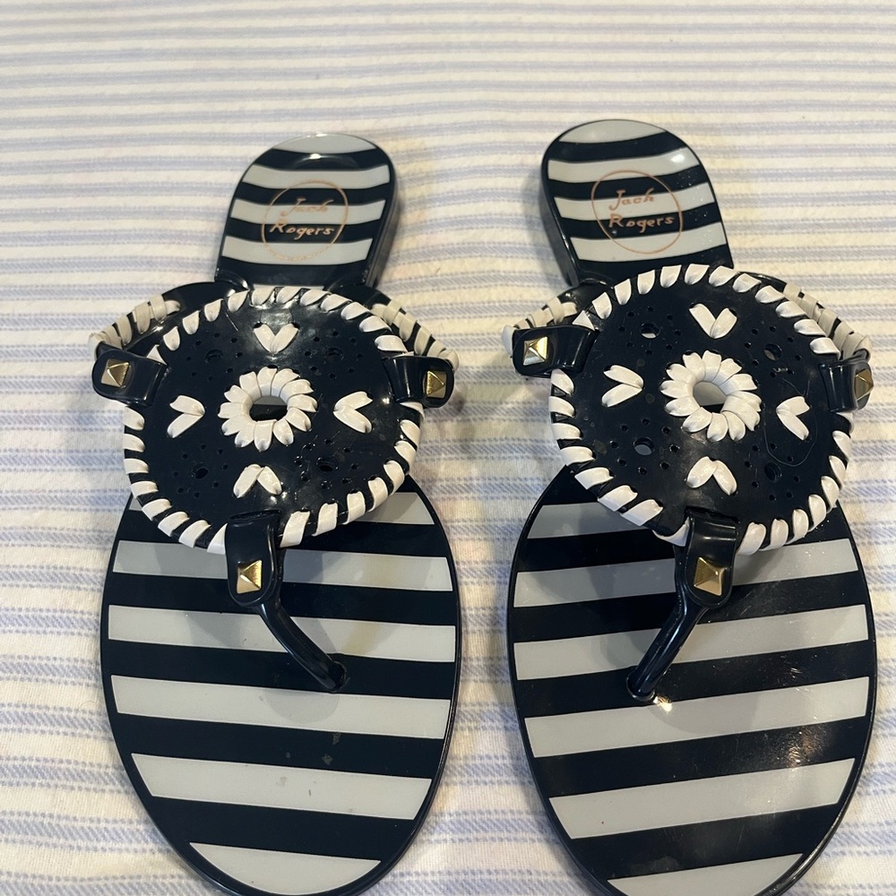 Jack Rogers Blue and White Striped Sandals